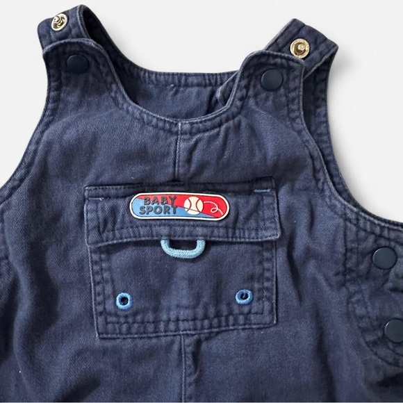 Navy blue baby sport vintage overalls with embroidered logo and snap buttons - Picture 2 of 5
